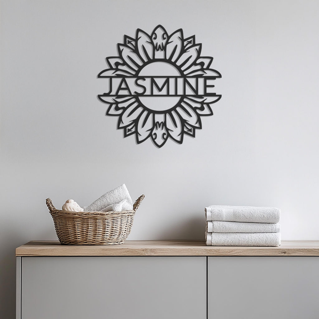 Custom Name Sunflower Metal Wall Art Sign, Personalized Floral Steel Wall Decor for Living Room, Nursery or Entryway Gift, Wall Art