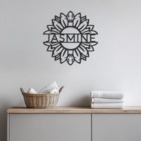 Custom Name Sunflower Metal Wall Art Sign, Personalized Floral Steel Wall Decor for Living Room, Nursery or Entryway Gift, Wall Art 1