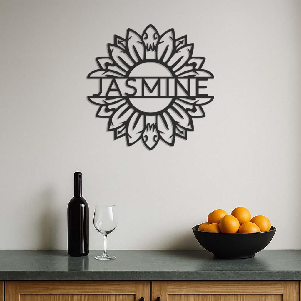 Custom Name Sunflower Metal Wall Art Sign, Personalized Floral Steel Wall Decor for Living Room, Nursery or Entryway Gift, Wall Art