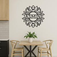 Custom Name Sunflower Metal Wall Art Sign, Personalized Floral Steel Wall Decor for Living Room, Nursery or Entryway Gift, Wall Art 3