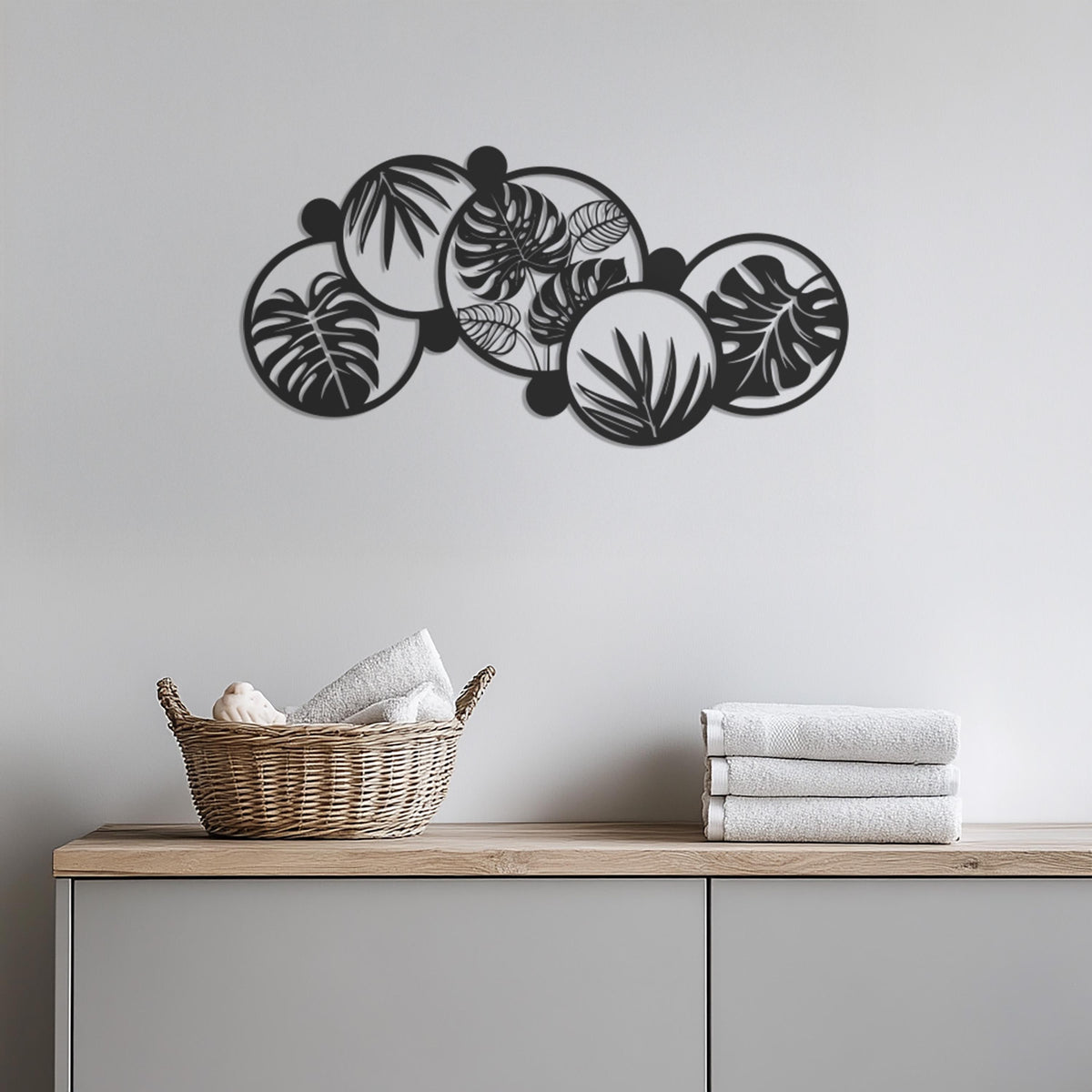 Modern Tropical Leaf Metal Wall Art Panel, Botanical Black Steel Wall Hanging for Living Room, Entryway, or Office Decor, Wall Art