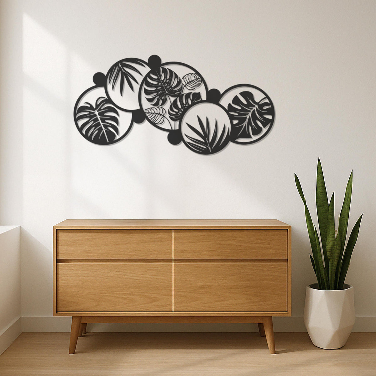 Modern Tropical Leaf Metal Wall Art Panel, Botanical Black Steel Wall Hanging for Living Room, Entryway, or Office Decor, Wall Art