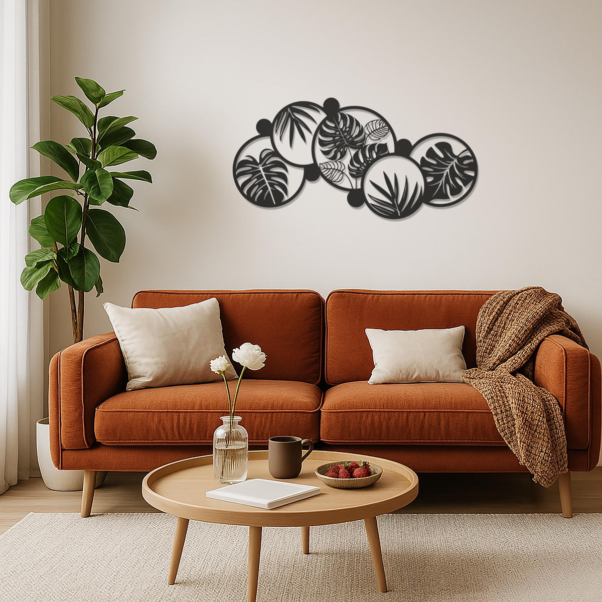Modern Tropical Leaf Metal Wall Art Panel, Botanical Black Steel Wall Hanging for Living Room, Entryway, or Office Decor, Wall Art