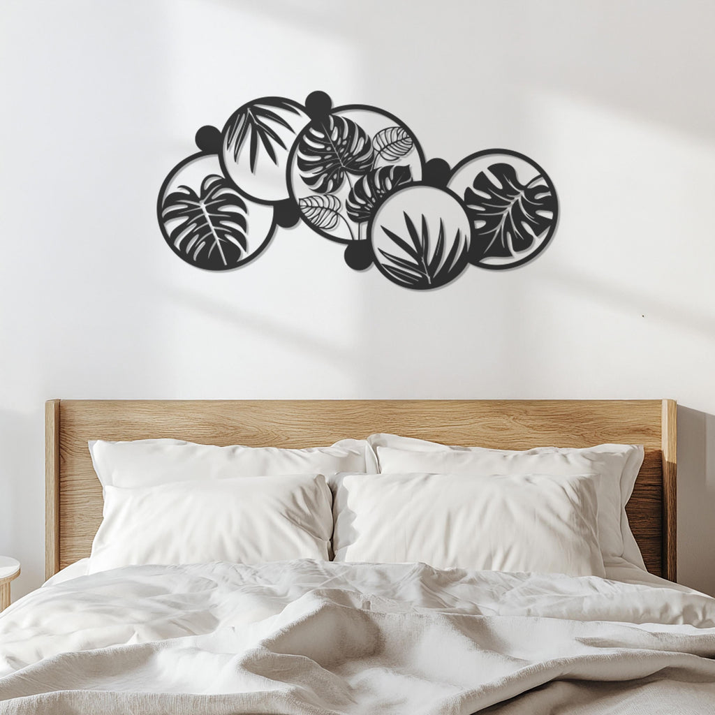 Modern Tropical Leaf Metal Wall Art Panel, Botanical Black Steel Wall Hanging for Living Room, Entryway, or Office Decor, Wall Art