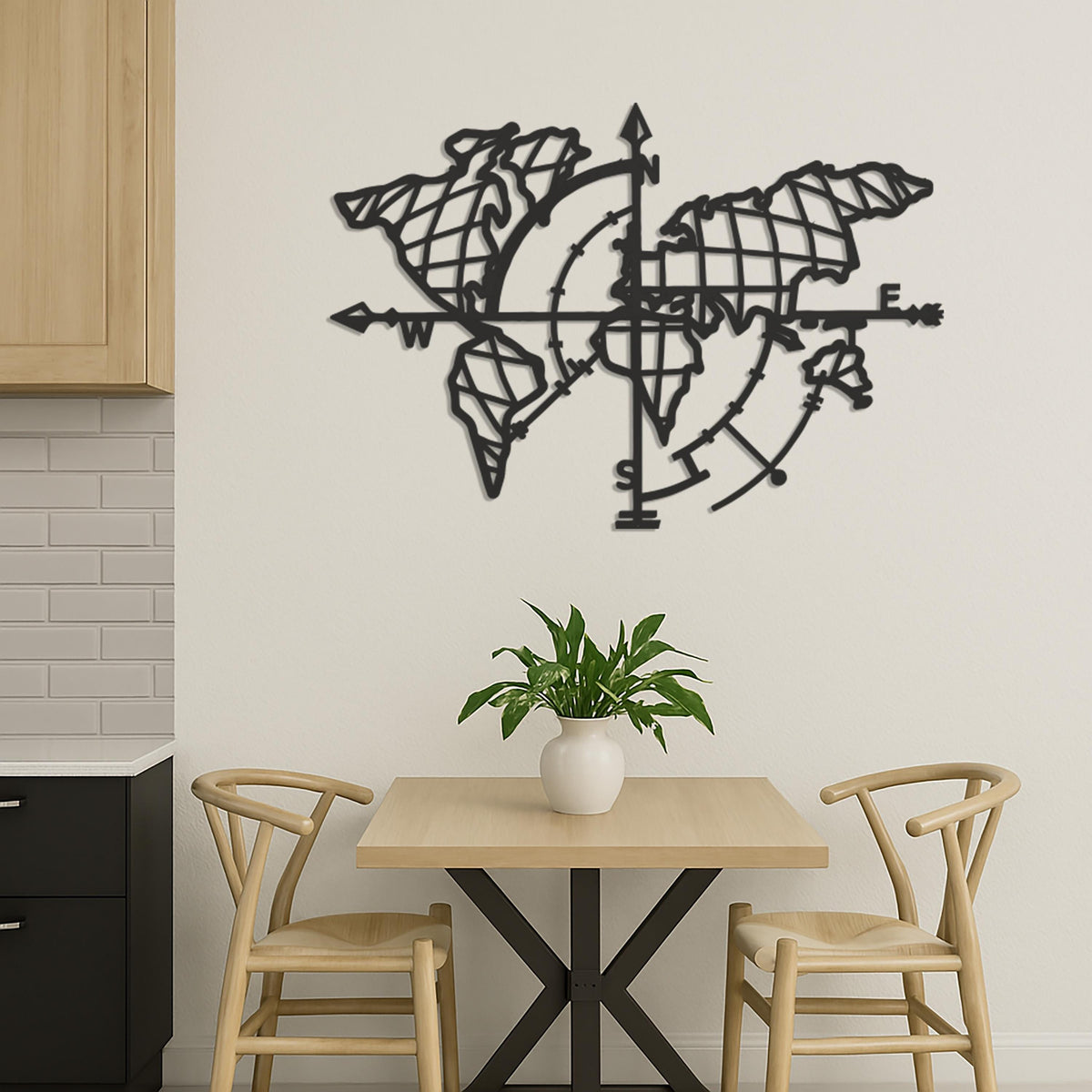 World Map Metal Wall Art, Compass Wall Decor, Travel Lover Gift, Modern Wall Sculpture, Office Living Room Metal Wall Hanging, Wall Art