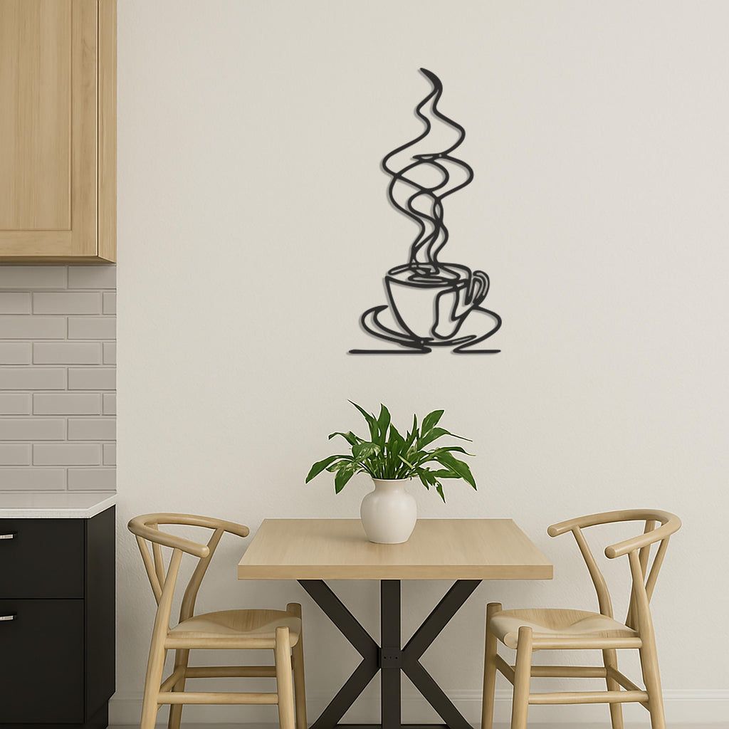 Coffee Cup Metal Wall Art, Coffee Bar Wall Decor, Modern Wire Line Art for Kitchen, Cafe Wall Hanging, Coffee Lover Gift, Metal Artwork