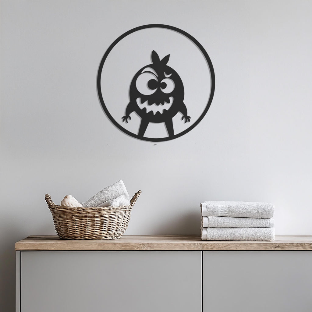 Funny Monster Metal Wall Art, Kids Room Wall Decor, Cartoon Style Metal Sign, Round Nursery Wall Hanging, Cute Character Wall Sculpture