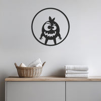 Funny Monster Metal Wall Art, Kids Room Wall Decor, Cartoon Style Metal Sign, Round Nursery Wall Hanging, Cute Character Wall Sculpture 1