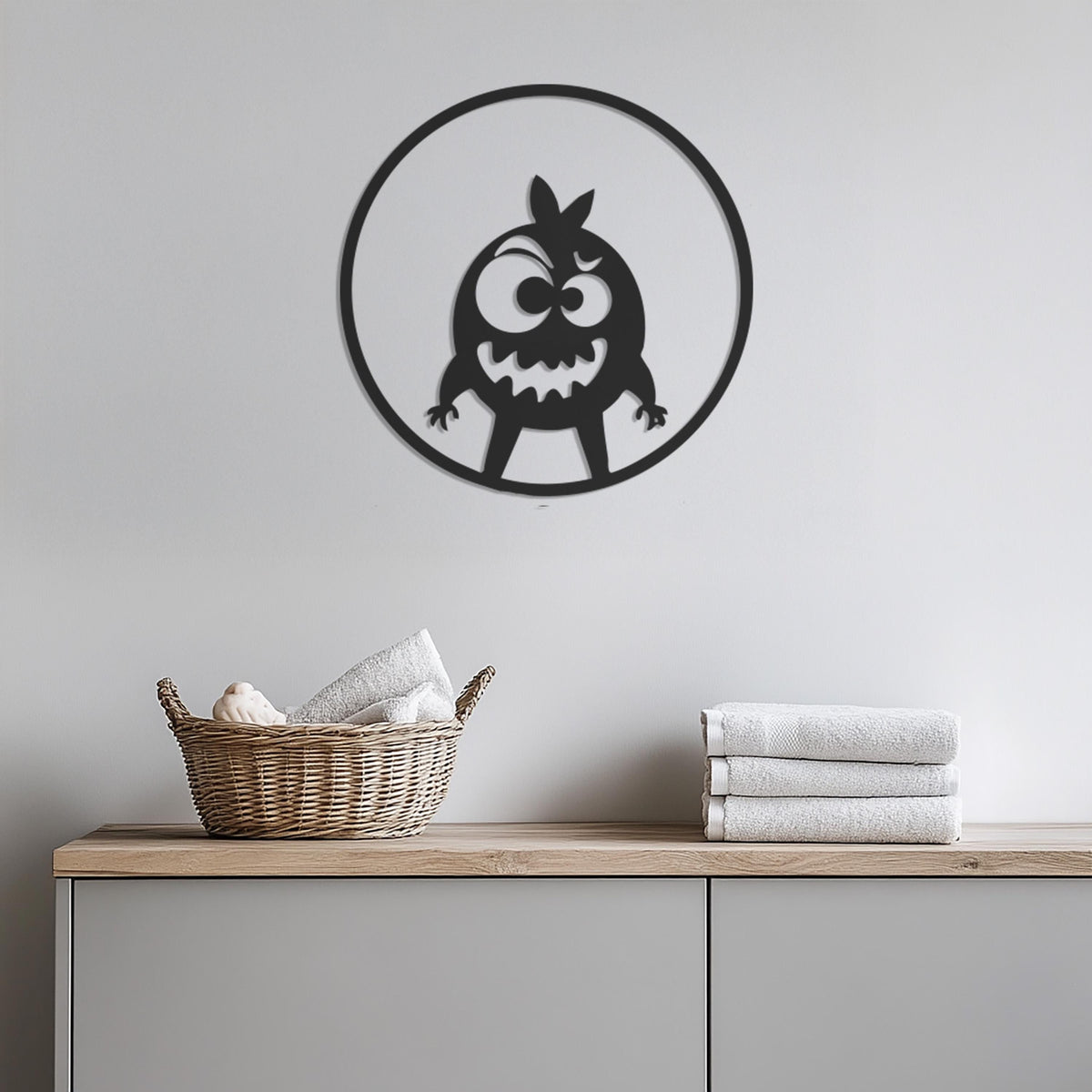 Funny Monster Metal Wall Art, Kids Room Wall Decor, Cartoon Style Metal Sign, Round Nursery Wall Hanging, Cute Character Wall Sculpture