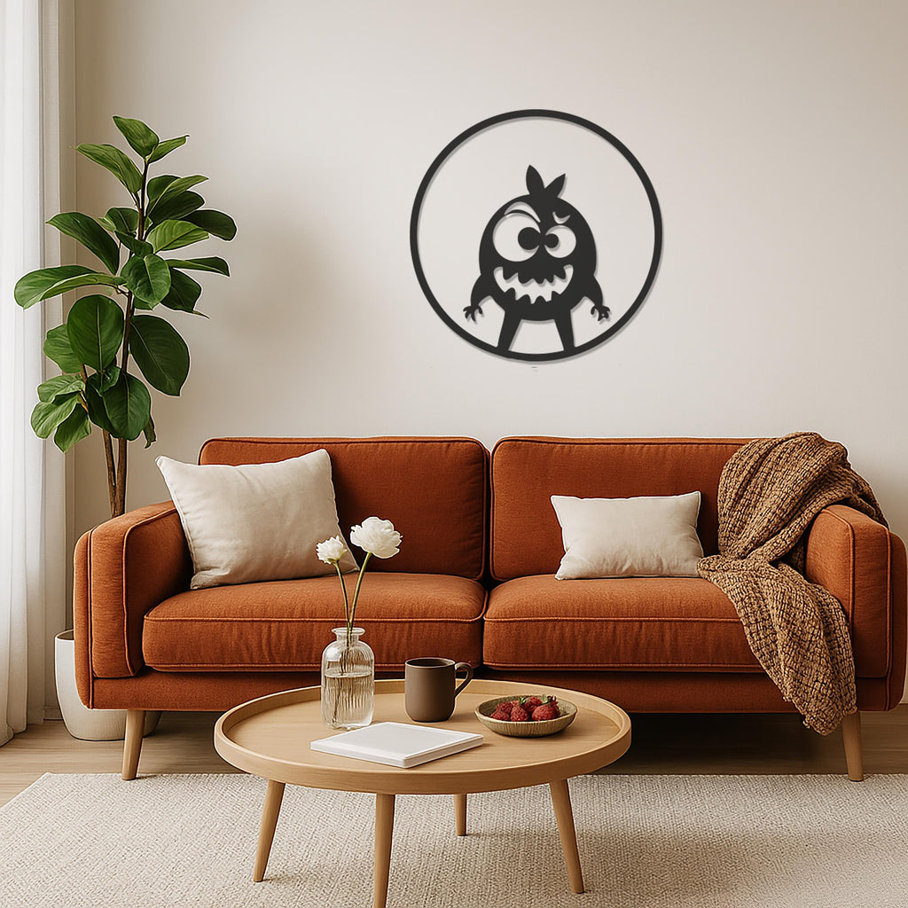 Funny Monster Metal Wall Art, Kids Room Wall Decor, Cartoon Style Metal Sign, Round Nursery Wall Hanging, Cute Character Wall Sculpture