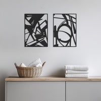 Abstract Geometric Metal Wall Art Set, Modern 2 Piece Black Wall Decor, Minimal Industrial Wall Hanging for Living Room or Office, Wall Art 1
