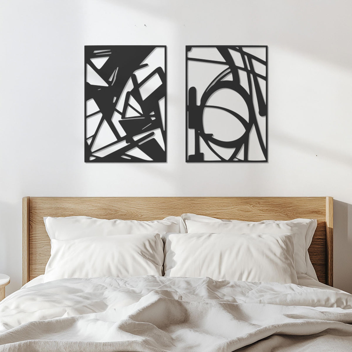Abstract Geometric Metal Wall Art Set, Modern 2 Piece Black Wall Decor, Minimal Industrial Wall Hanging for Living Room or Office, Wall Art