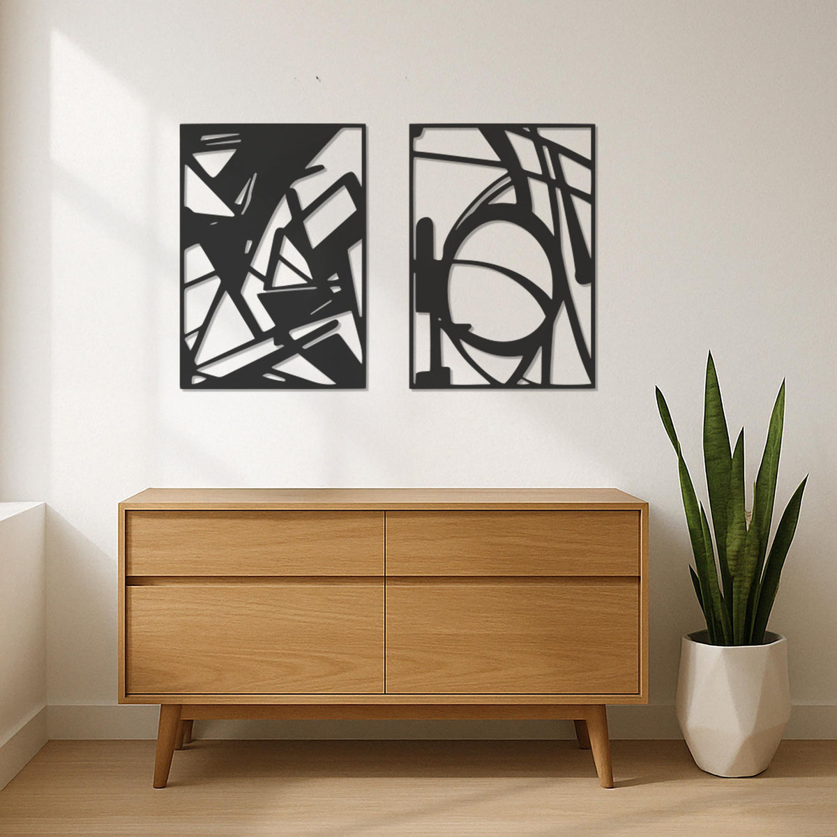 Abstract Geometric Metal Wall Art Set, Modern 2 Piece Black Wall Decor, Minimal Industrial Wall Hanging for Living Room or Office, Wall Art