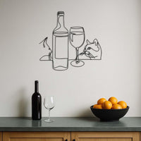 Cat Wine Bottle Wall Art, Metal Line Art Cat Decor,Modern Minimalist Wine Glass Kitty Silhouette for Kitchen or Bar Wall Decoration,Wall Art 2