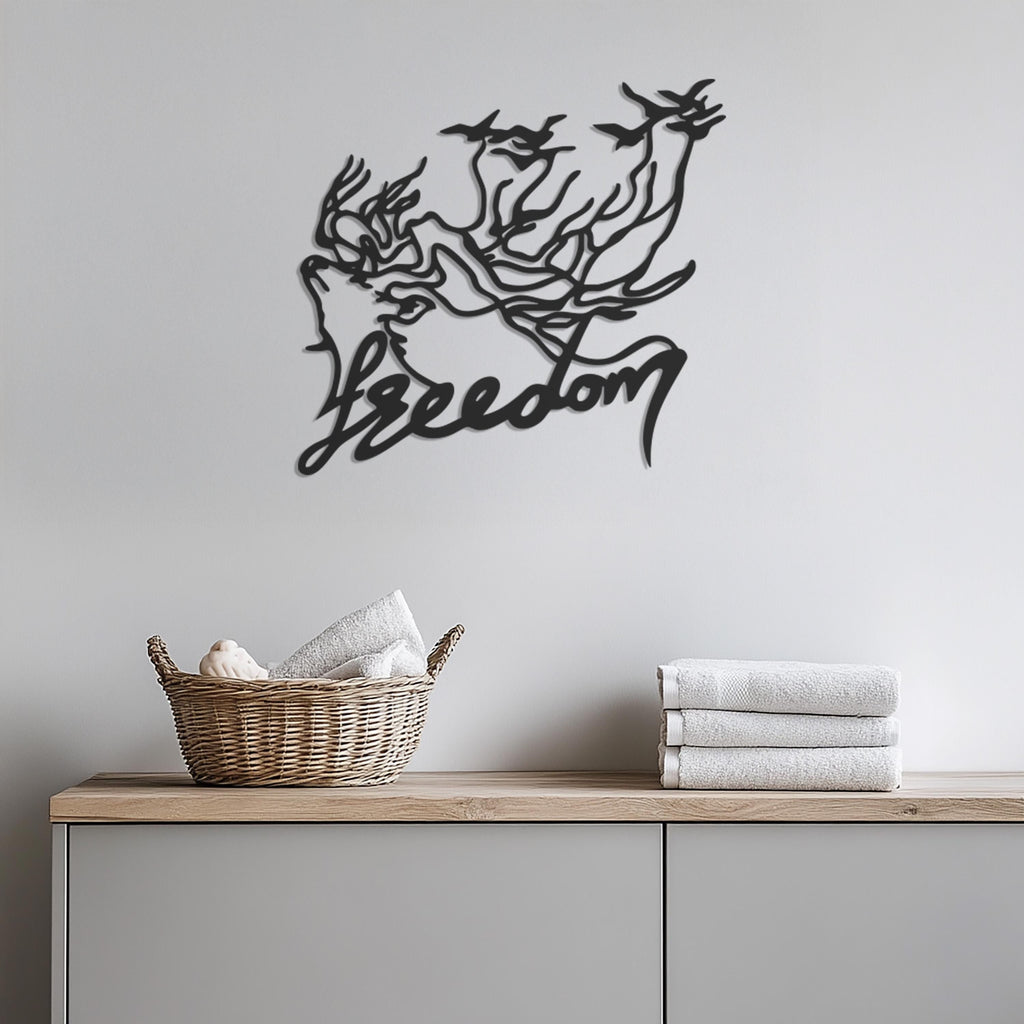 Freedom Word Art Metal Wall Decor, Bird Hair Woman Line Art, Inspirational Freedom Sign, Modern Boho Wall Hanging, One Line Metal Wall Art