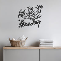 Freedom Word Art Metal Wall Decor, Bird Hair Woman Line Art, Inspirational Freedom Sign, Modern Boho Wall Hanging, One Line Metal Wall Art 1