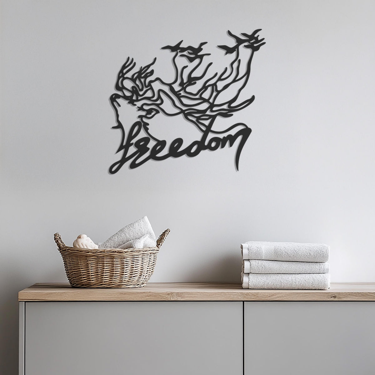 Freedom Word Art Metal Wall Decor, Bird Hair Woman Line Art, Inspirational Freedom Sign, Modern Boho Wall Hanging, One Line Metal Wall Art