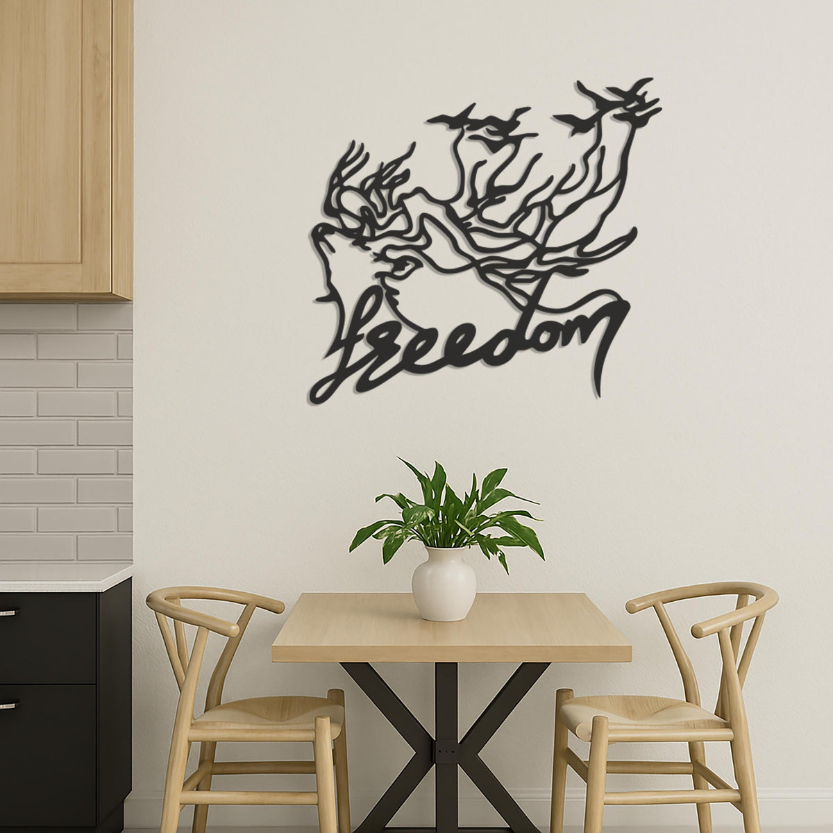 Freedom Word Art Metal Wall Decor, Bird Hair Woman Line Art, Inspirational Freedom Sign, Modern Boho Wall Hanging, One Line Metal Wall Art
