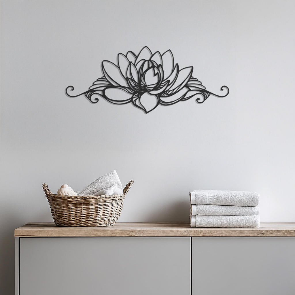 Lotus Flower Metal Wall Art, Yoga Room Decor, Zen Boho Wall Hanging, Mandala Inspired Floral Metal Sign, Nature Wall Decoration, Wall Art