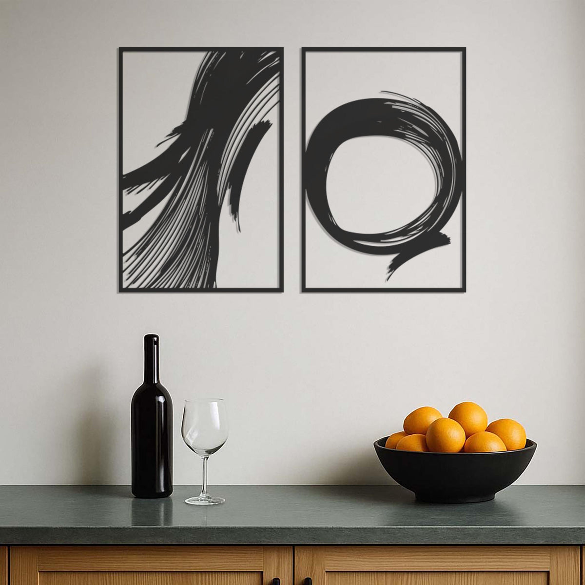 Modern Minimalist Brush Stroke Metal Wall Art, Abstract Zen Circle Wall Decor, Black Metal Panel Set, Japanese Inspired Arti, Wall Decor