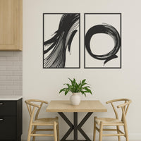 Modern Minimalist Brush Stroke Metal Wall Art, Abstract Zen Circle Wall Decor, Black Metal Panel Set, Japanese Inspired Arti, Wall Decor 3