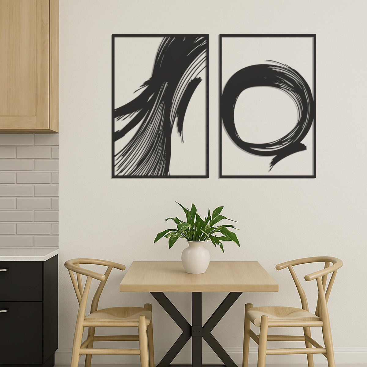 Modern Minimalist Brush Stroke Metal Wall Art, Abstract Zen Circle Wall Decor, Black Metal Panel Set, Japanese Inspired Arti, Wall Decor