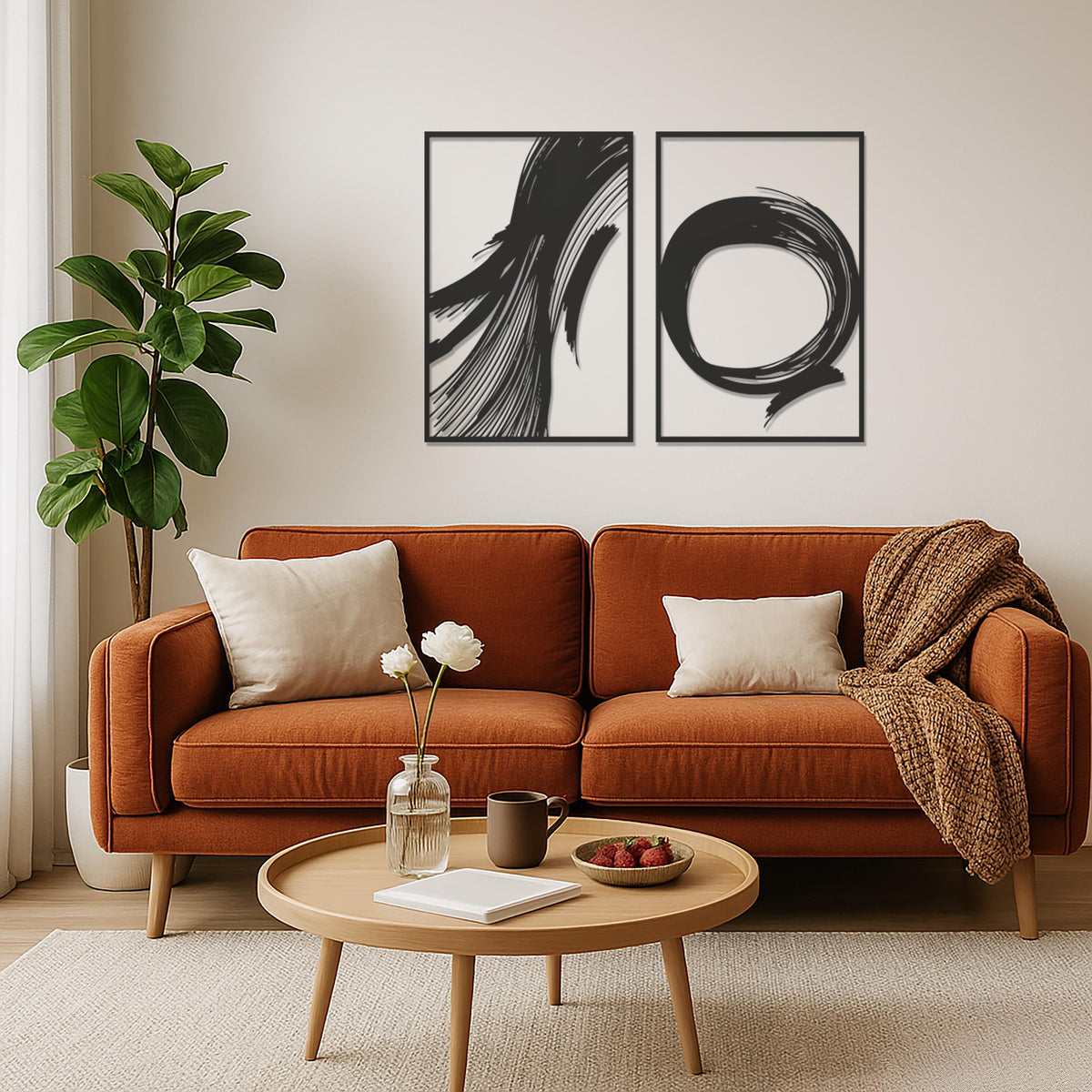 Modern Minimalist Brush Stroke Metal Wall Art, Abstract Zen Circle Wall Decor, Black Metal Panel Set, Japanese Inspired Arti, Wall Decor