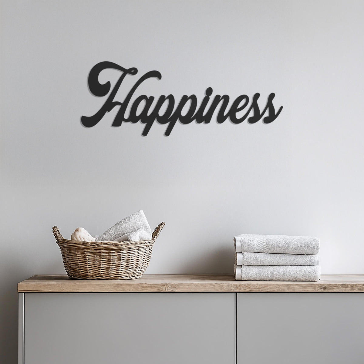 Happiness Metal Wall Art Sign, Customizable Inspirational Word Decor, Script Typography Home Office Wall Decor, Positive Modern Wall Accent