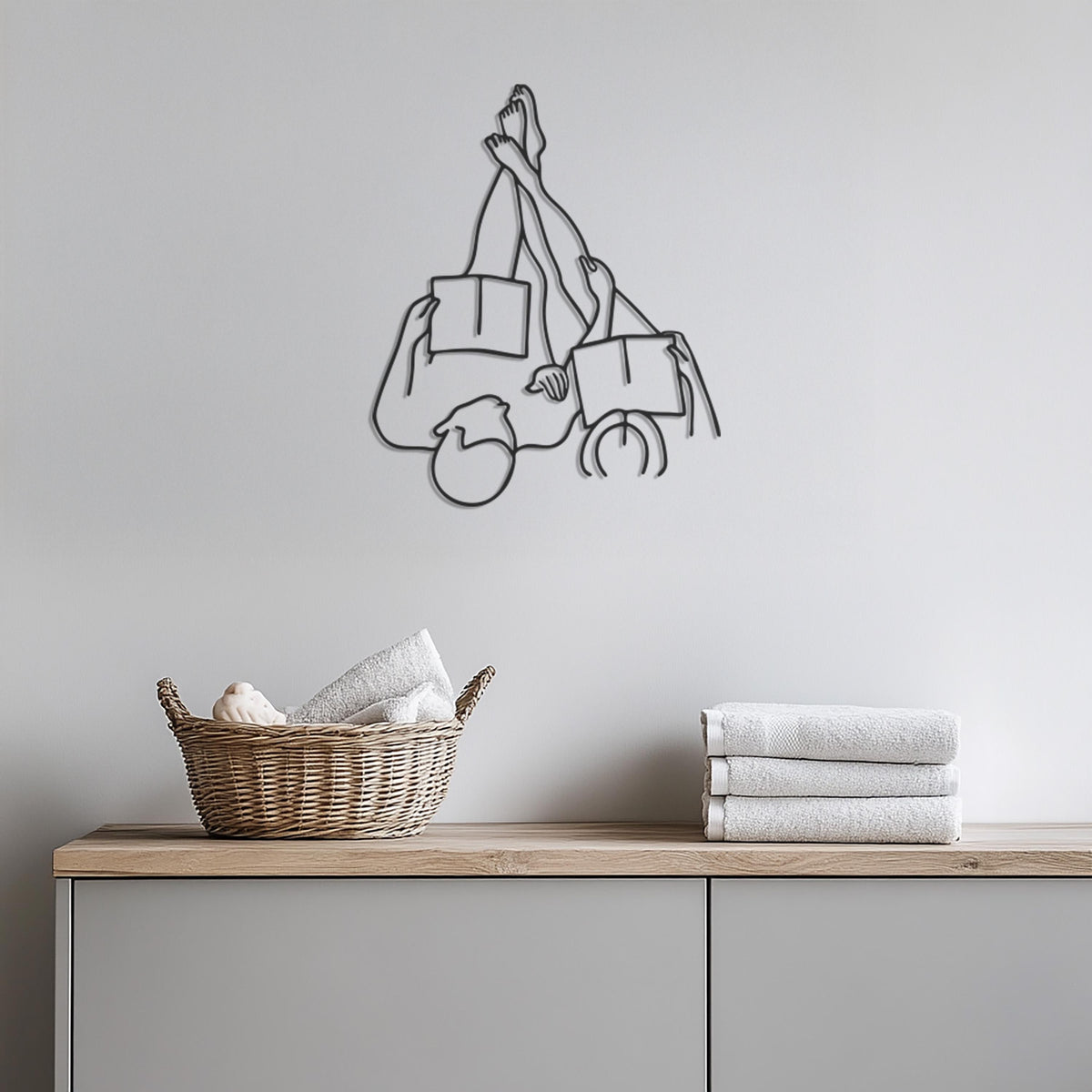 Couple Reading Metal Wall Art, Cozy Modern Line Art for Book Lovers, Relaxing Bedroom or Living Room Decor, Unique Couple Gift Idea,Wall Art