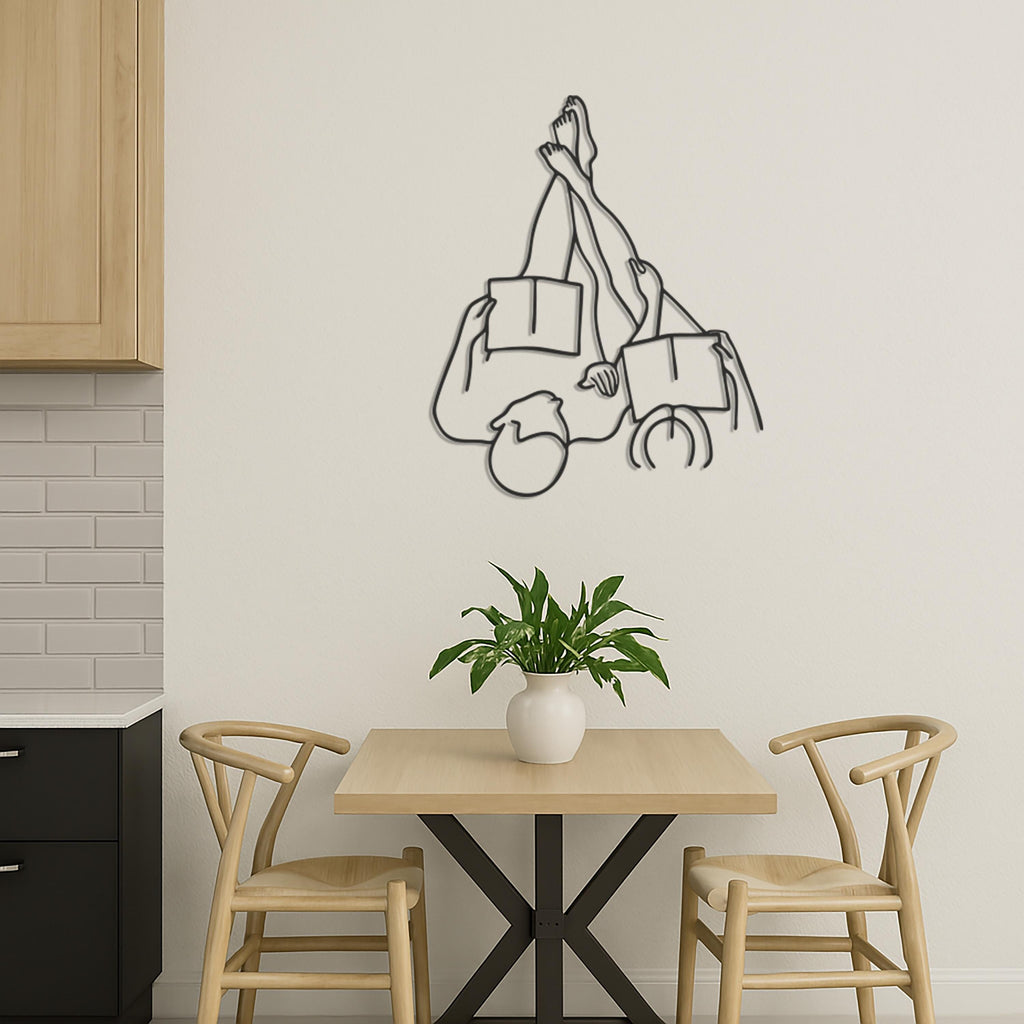 Couple Reading Metal Wall Art, Cozy Modern Line Art for Book Lovers, Relaxing Bedroom or Living Room Decor, Unique Couple Gift Idea,Wall Art