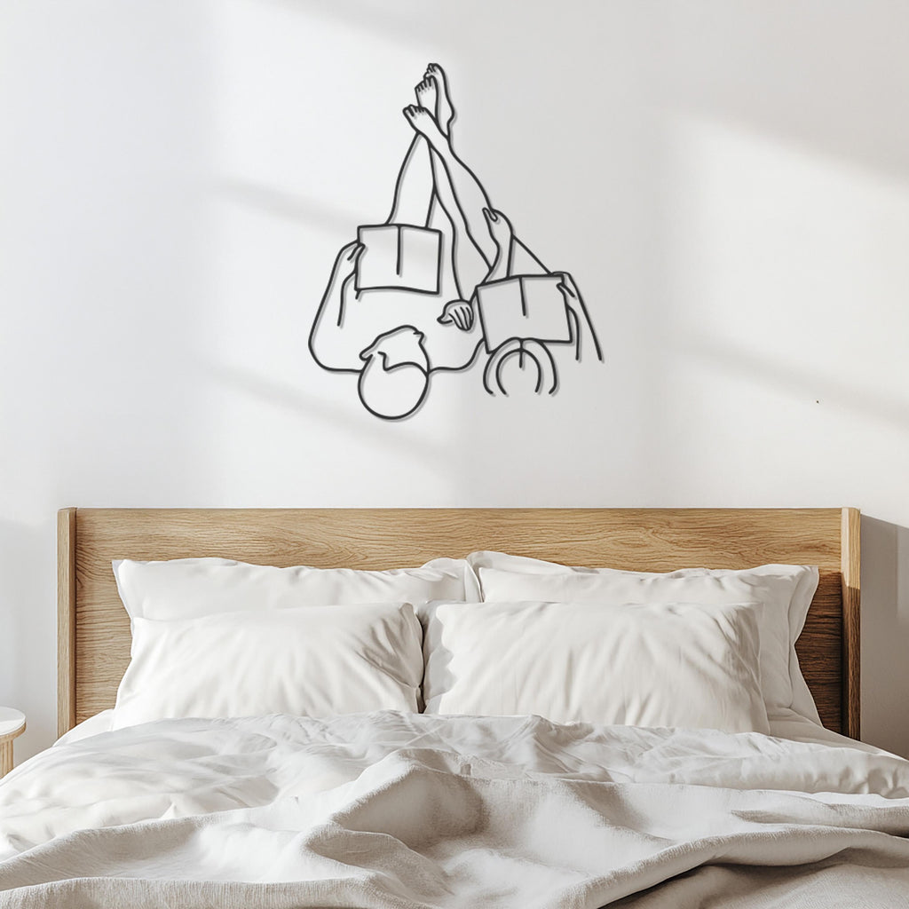 Couple Reading Metal Wall Art, Cozy Modern Line Art for Book Lovers, Relaxing Bedroom or Living Room Decor, Unique Couple Gift Idea,Wall Art