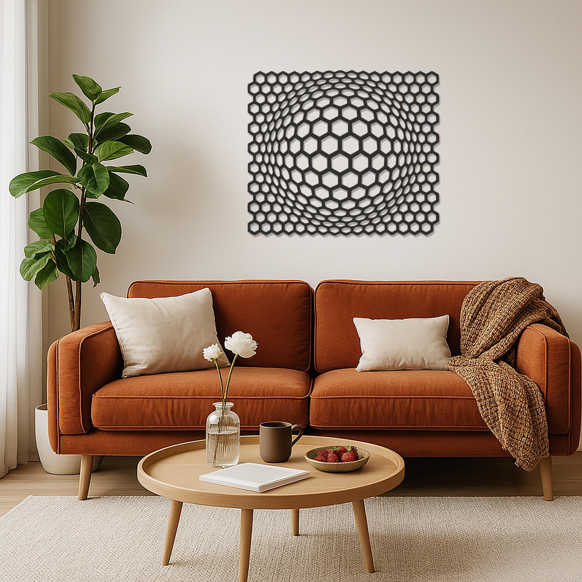 Modern Hexagon 3D Optical Illusion Wall Art, Geometric Honeycomb Metal Wall Decor for Living Room, Modern Wall Sculpture Gift Idea, Wall Art