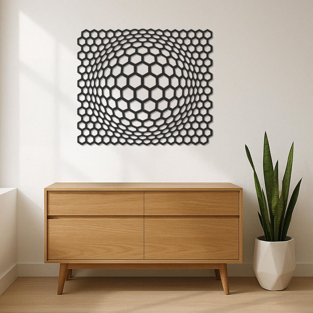 Modern Hexagon 3D Optical Illusion Wall Art, Geometric Honeycomb Metal Wall Decor for Living Room, Modern Wall Sculpture Gift Idea, Wall Art