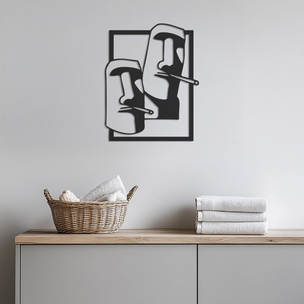 Moai Head Metal Wall Art, Smoking Island Statue Decor, Easter Island Face Sculpture, Cool Modern Art Gift for Home Bar or Man Cave, Wall Art