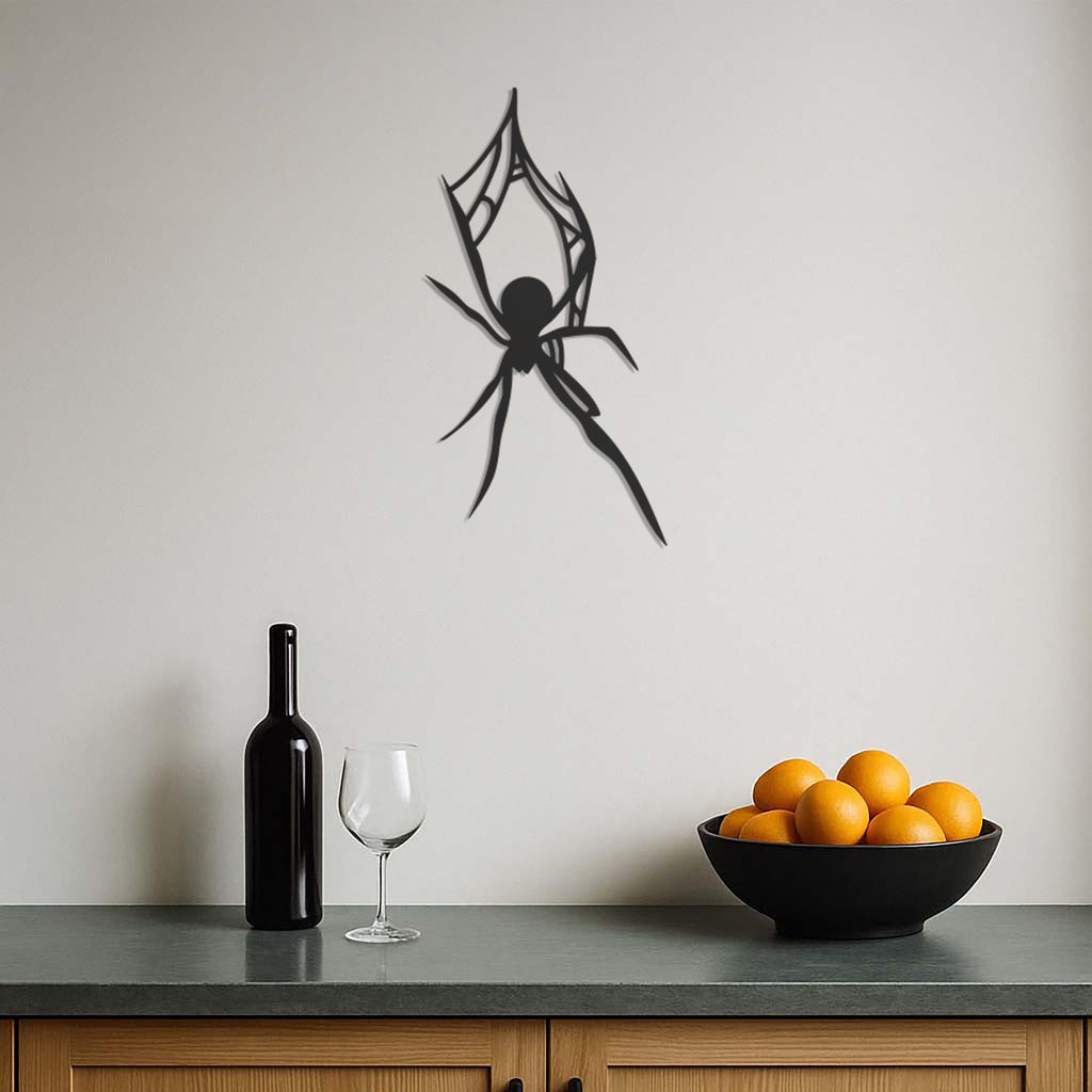 Metal Spider Wall Art, Black Spider Halloween Decor, Creepy Spider Web Metal Sign, Modern Gothic Wall Sculpture, Unique Arachnid Home Accent