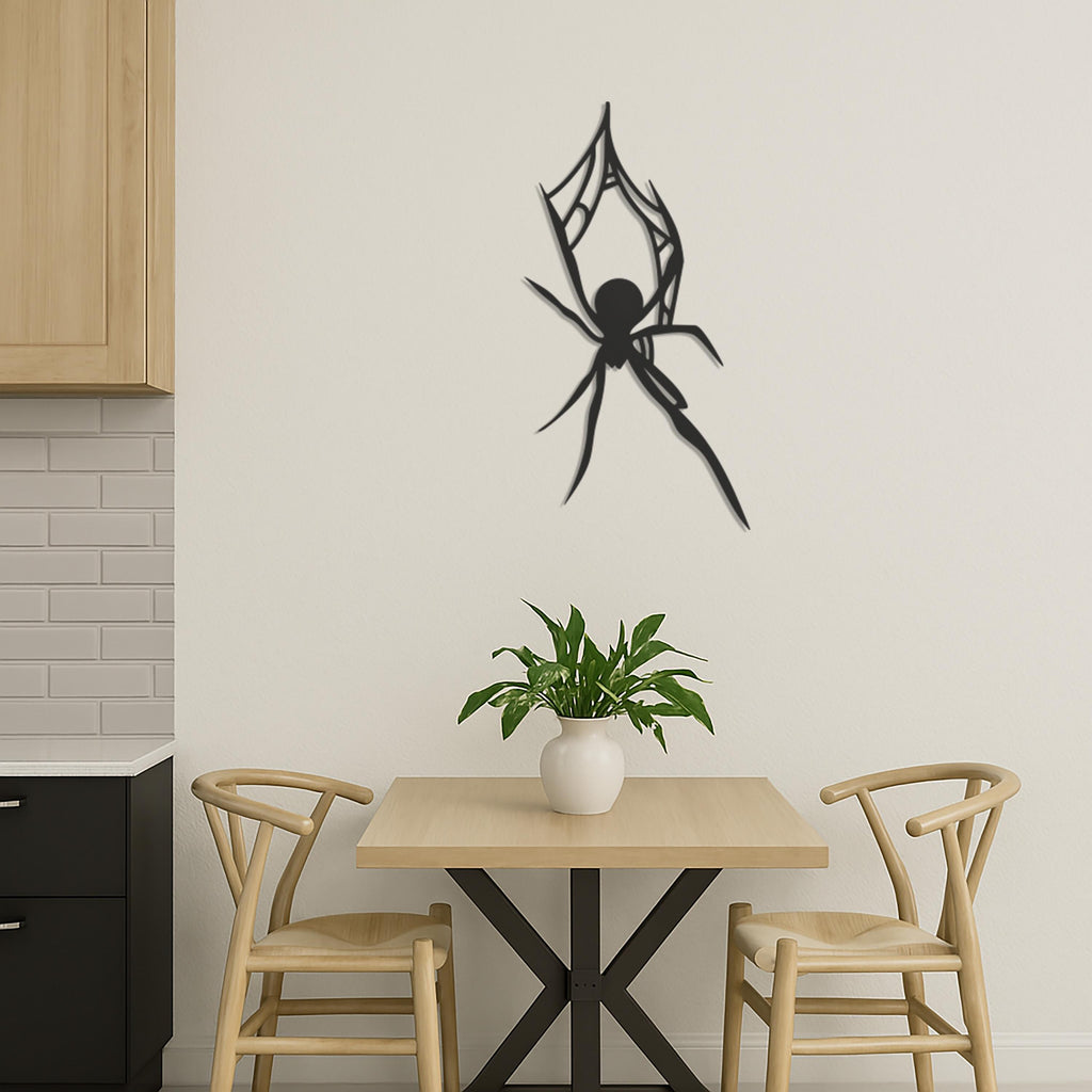 Metal Spider Wall Art, Black Spider Halloween Decor, Creepy Spider Web Metal Sign, Modern Gothic Wall Sculpture, Unique Arachnid Home Accent