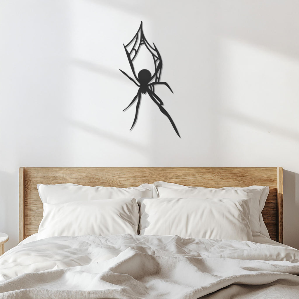 Metal Spider Wall Art, Black Spider Halloween Decor, Creepy Spider Web Metal Sign, Modern Gothic Wall Sculpture, Unique Arachnid Home Accent