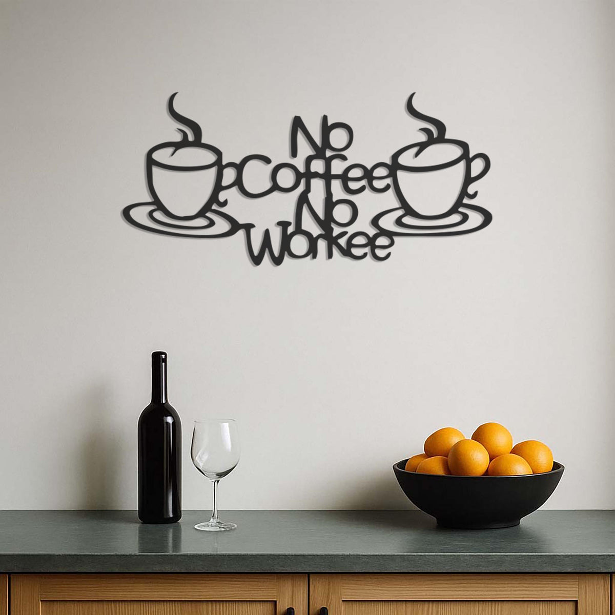No Coffee No Workee Funny Metal Wall Art Sign, Minimalist Coffee Bar Decor for Kitchen or Office, Modern Laser Cut Caffeine Quote Decor