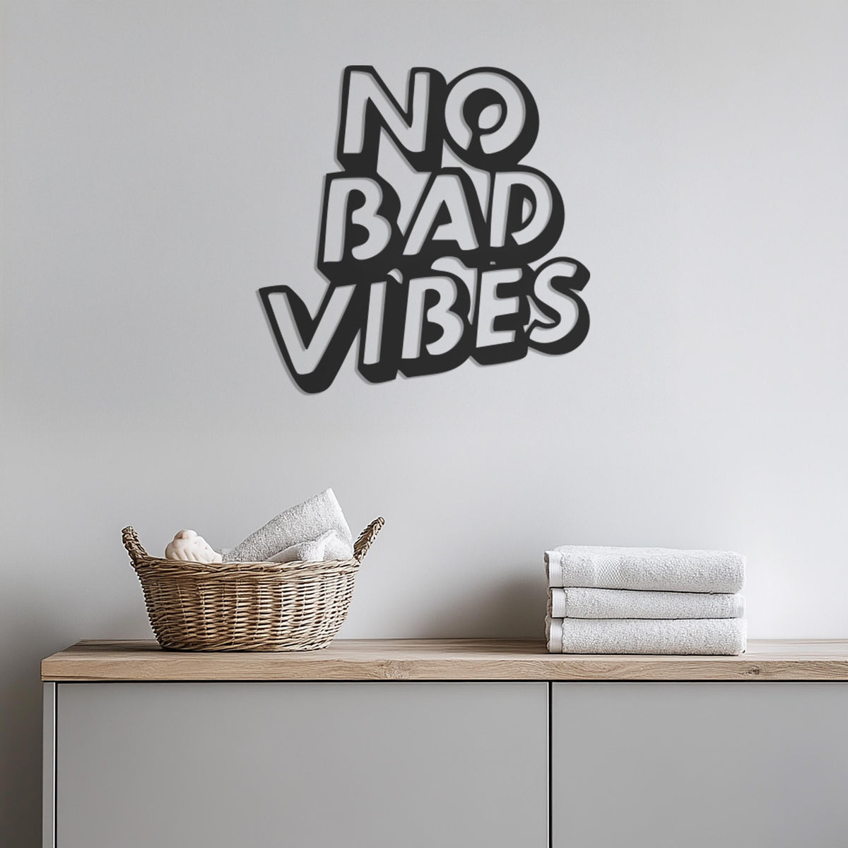 No Bad Vibes Metal Wall Art, Modern Positive Quote Sign for Bedroom, Office or Entryway, Customizable Laser Cut Wall Decor,Modern Wall Decor