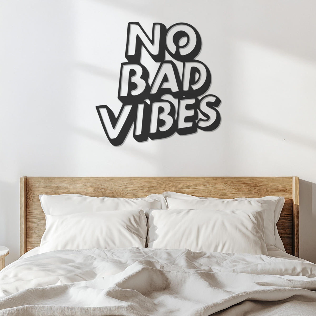 No Bad Vibes Metal Wall Art, Modern Positive Quote Sign for Bedroom, Office or Entryway, Customizable Laser Cut Wall Decor,Modern Wall Decor