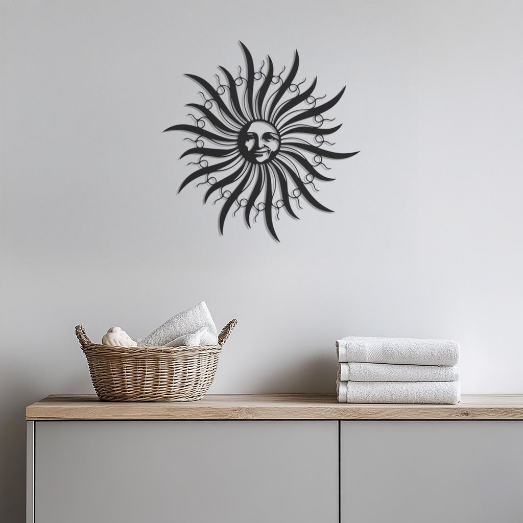 Sun Face Metal Wall Art, Mystical Boho Solar Decor for Living Room, Patio or Garden, Celestial Modern Metal Wall Hanging Art,Modern Wall Art