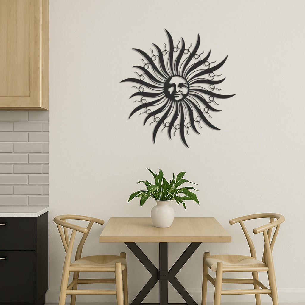 Sun Face Metal Wall Art, Mystical Boho Solar Decor for Living Room, Patio or Garden, Celestial Modern Metal Wall Hanging Art,Modern Wall Art