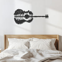 Guitar Sunset Wall Art, Metal Tropical Guitar Wall Decor, Palm Tree Guitar Silhouette, Beach Music Wall Art, Musician Gift, Nature Scene 5