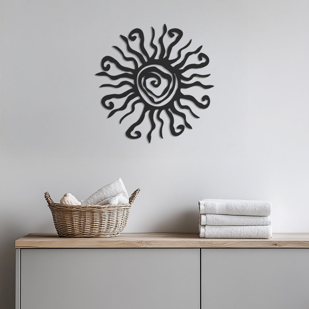 Sun Spiral Metal Wall Art, Tribal Sun Wall Decor, Boho Solar Symbol Artwork, Bohemian Living Room Decor, Mystical Wall Hanging, Sun Gift