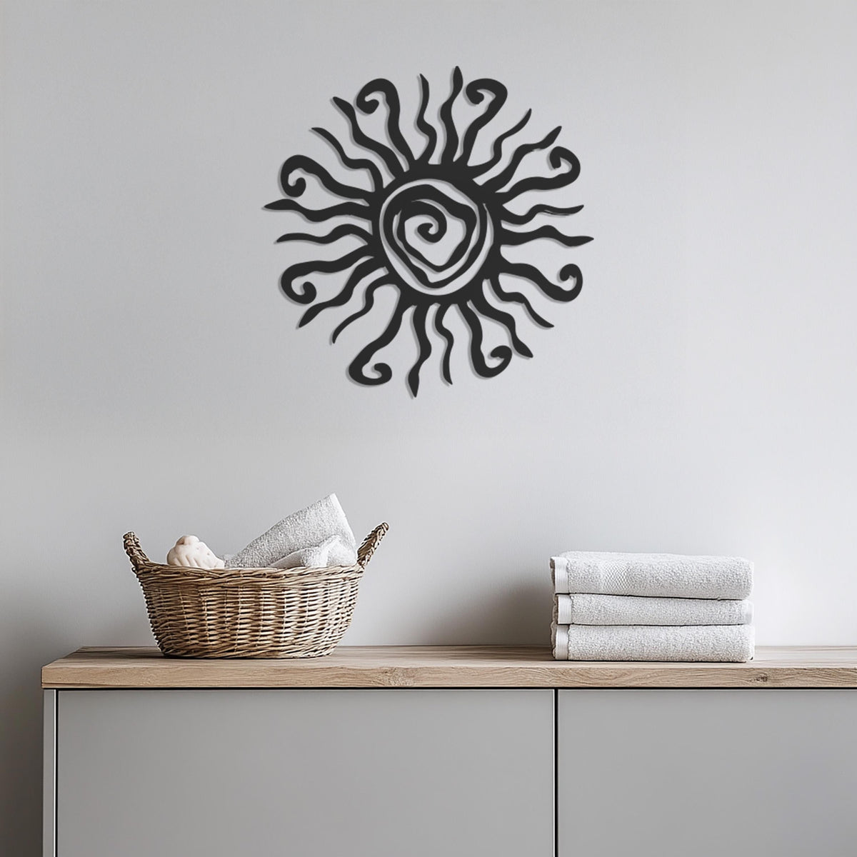 Sun Spiral Metal Wall Art, Tribal Sun Wall Decor, Boho Solar Symbol Artwork, Bohemian Living Room Decor, Mystical Wall Hanging, Sun Gift