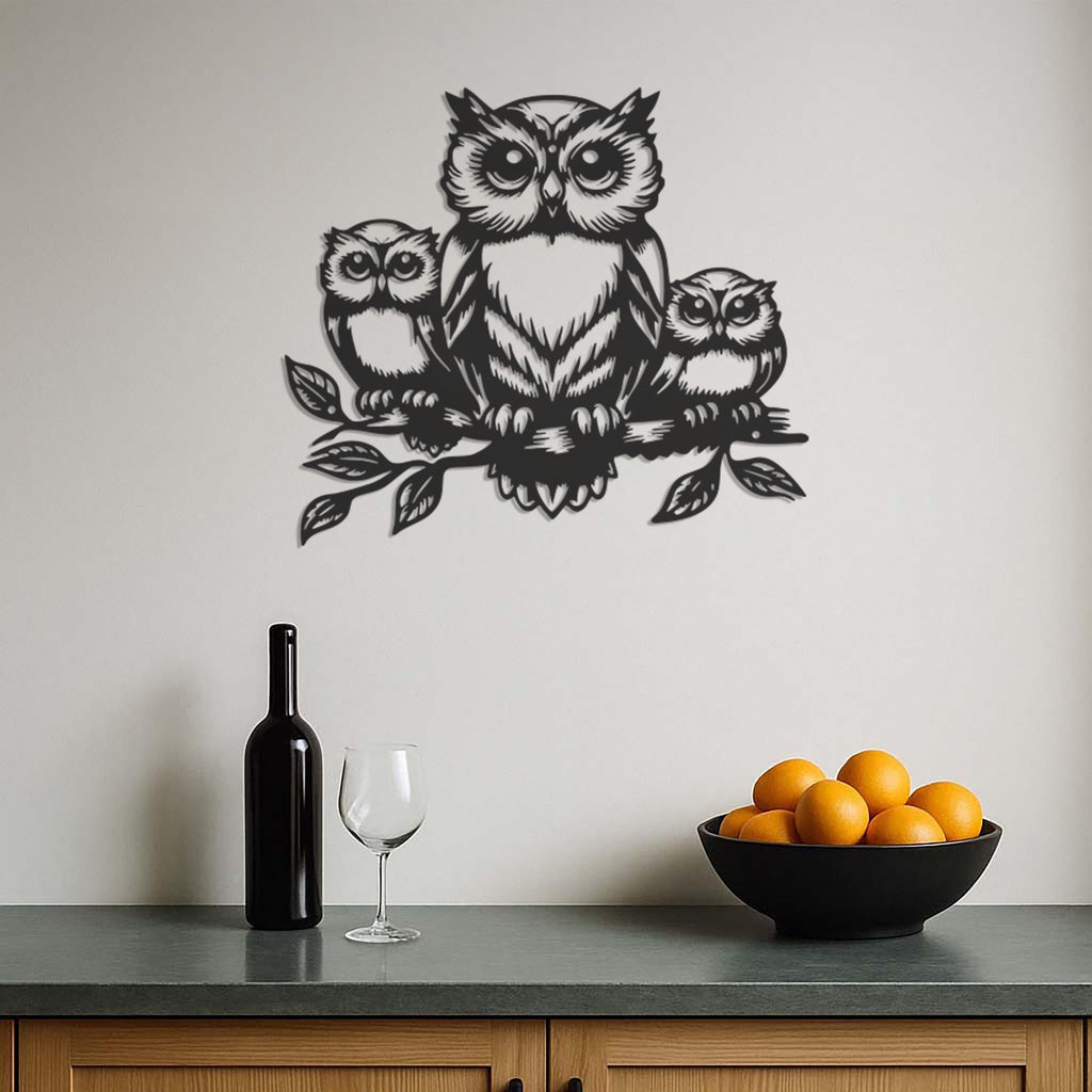 Owl Family Metal Wall Art, Mother Owl with Owlets Wall Decor, Nature Themed Nursery Art, Rustic Animal Wall Hanging, Wildlife Gift Idea