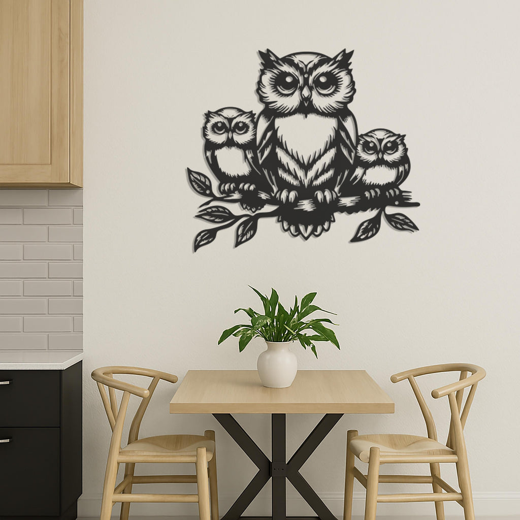 Owl Family Metal Wall Art, Mother Owl with Owlets Wall Decor, Nature Themed Nursery Art, Rustic Animal Wall Hanging, Wildlife Gift Idea