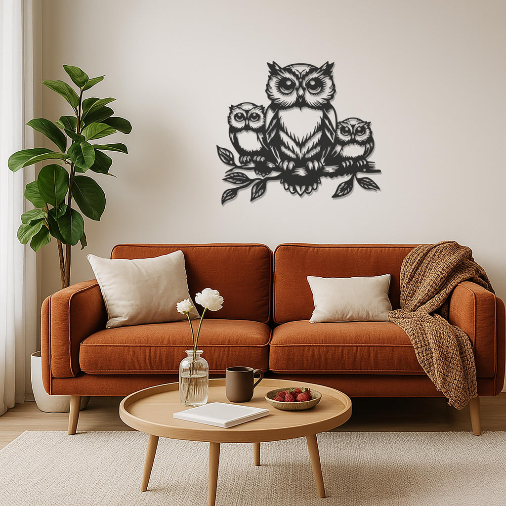 Owl Family Metal Wall Art, Mother Owl with Owlets Wall Decor, Nature Themed Nursery Art, Rustic Animal Wall Hanging, Wildlife Gift Idea
