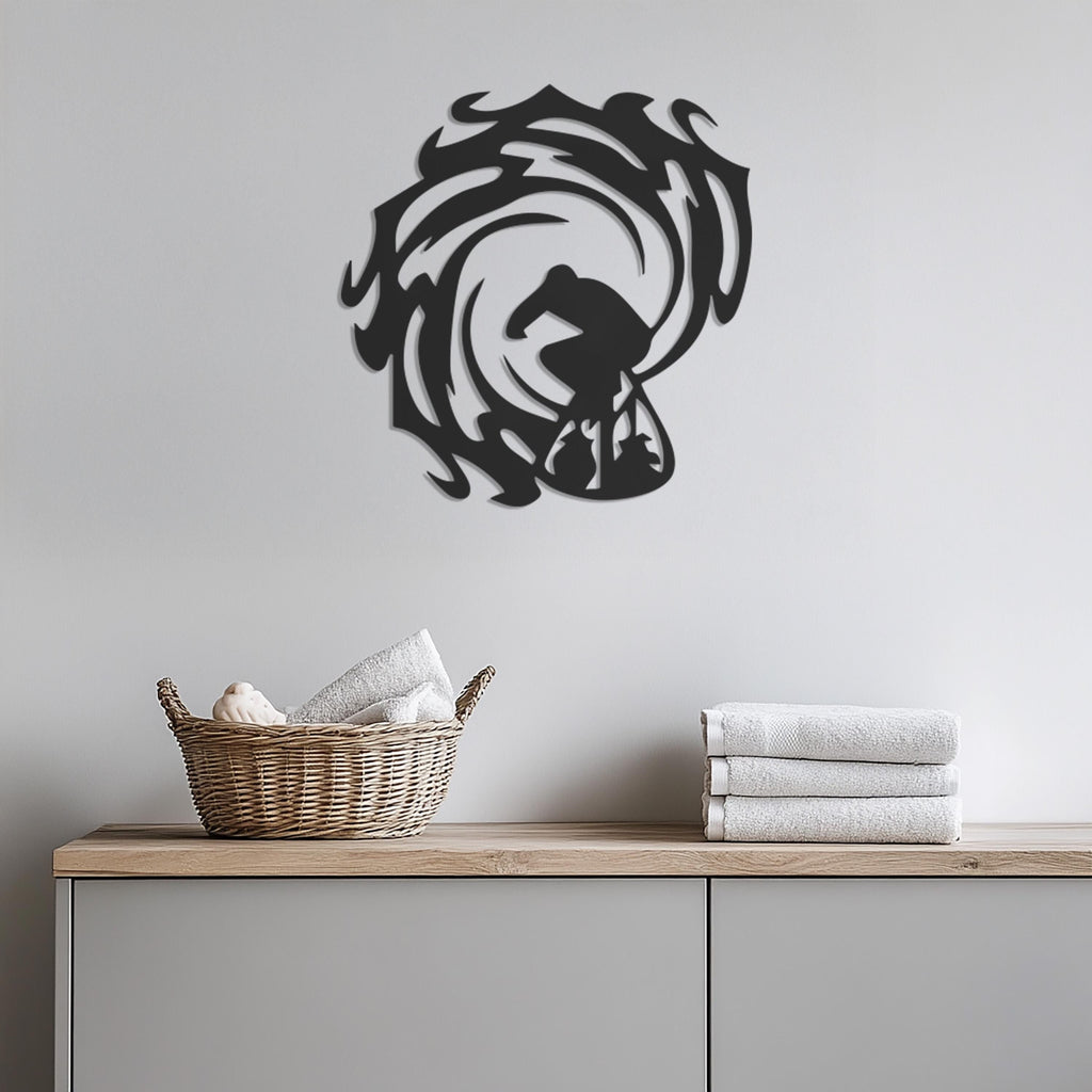 Surfer Wall Art, Metal Surfing Wall Decor, Modern Ocean Wave Sculpture, Surfer Silhouette Artwork, Coastal Beach House Wall Accent,Wall Art