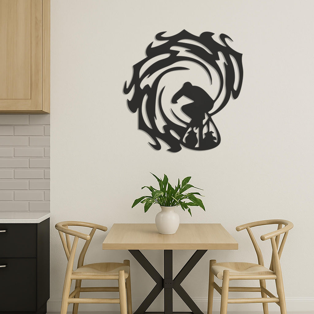 Surfer Wall Art, Metal Surfing Wall Decor, Modern Ocean Wave Sculpture, Surfer Silhouette Artwork, Coastal Beach House Wall Accent,Wall Art